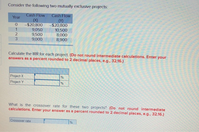  Consider the following two mutually exclusive projects: Cash Flow Cash Flow