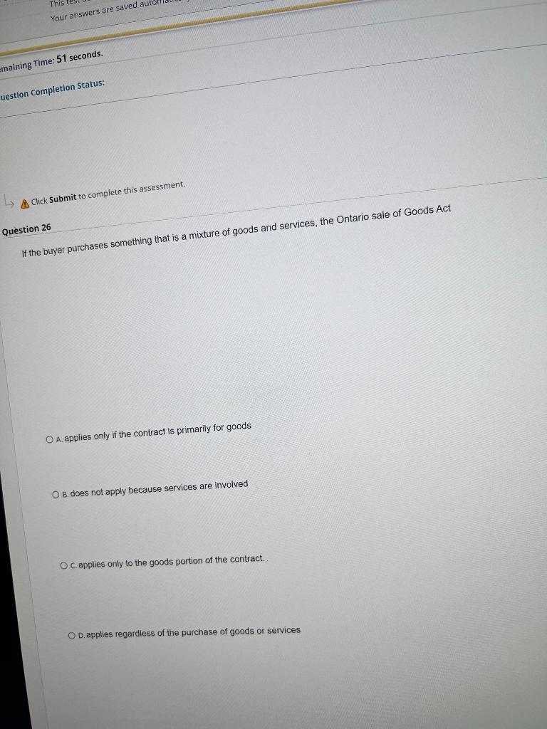 This Your answers are saved autor emaining Time: 51 seconds. uestion