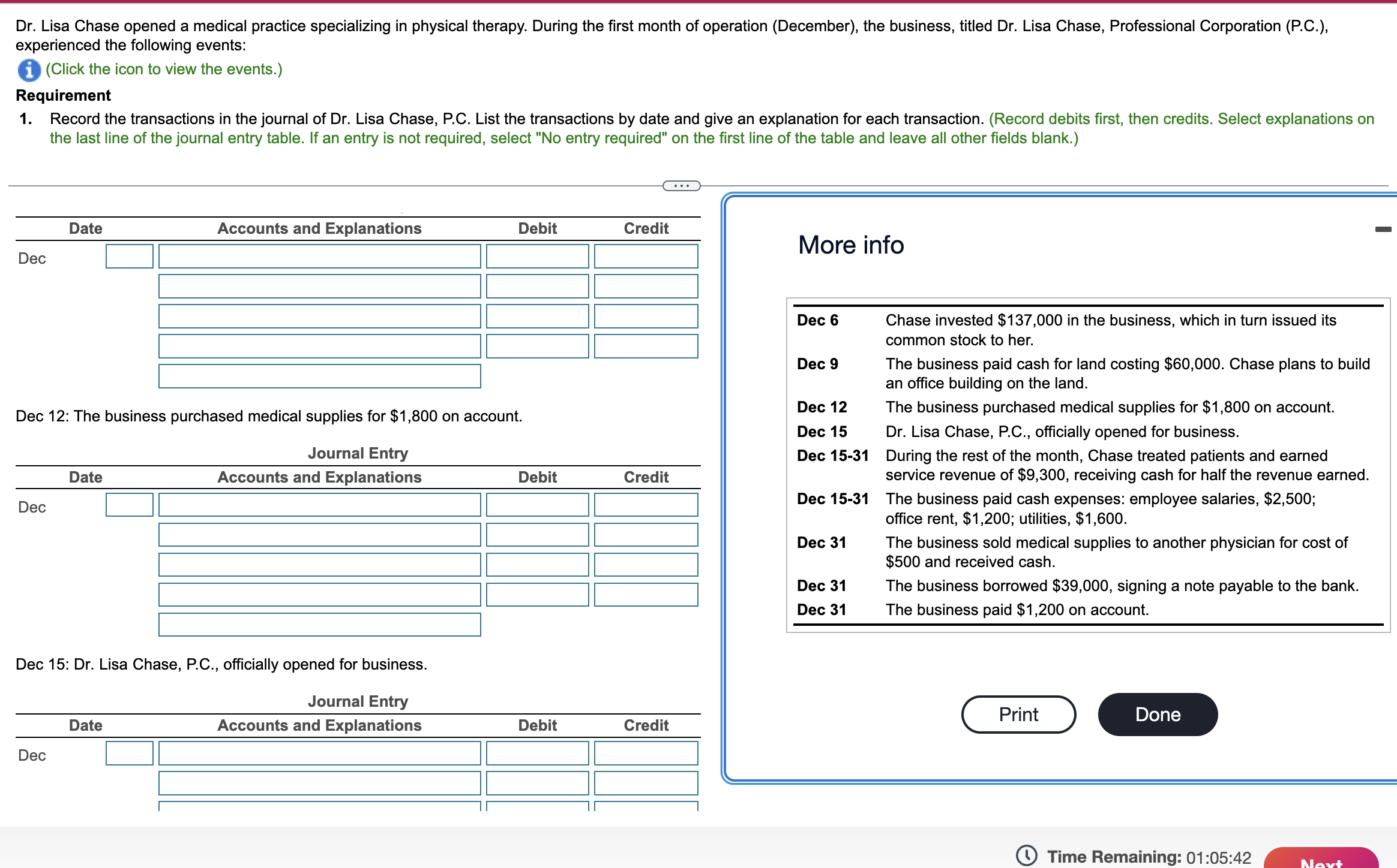 During the first month of operation (December), the business, titled Dr. Lisa