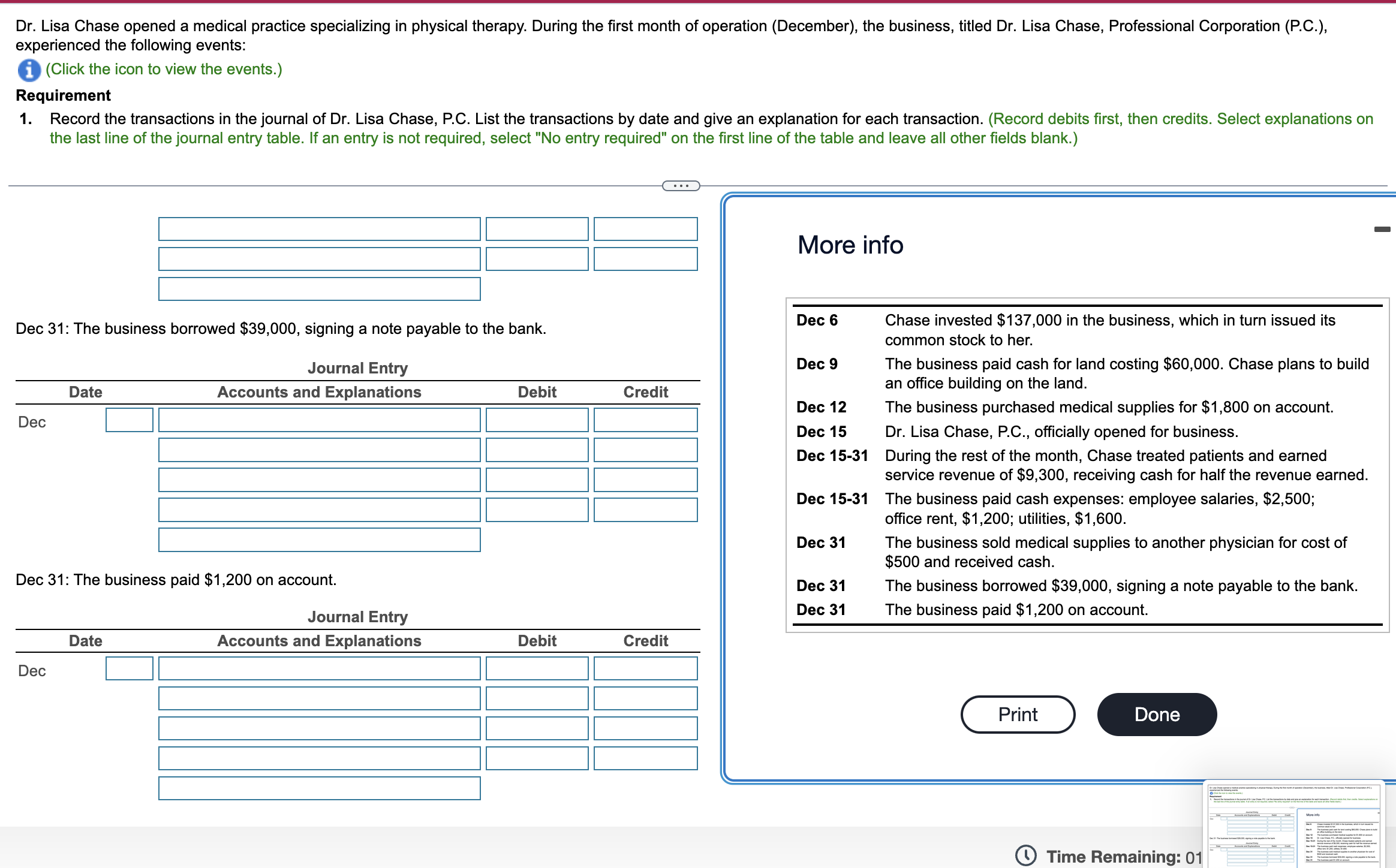 Dr. Lisa Chase, P.C. List the transactions by date and give an