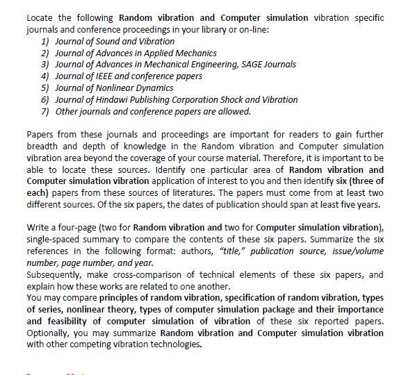 Locate the following Random vibration and Computer simulation vibration specific journals