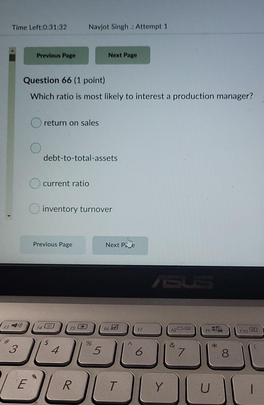  Time Left:0:31:32 Navjot Singh .. Attempt 1 Previous Page Next Page