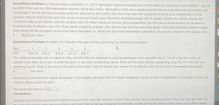 please answer the second question Quantitative Problem 1: Assume today is December