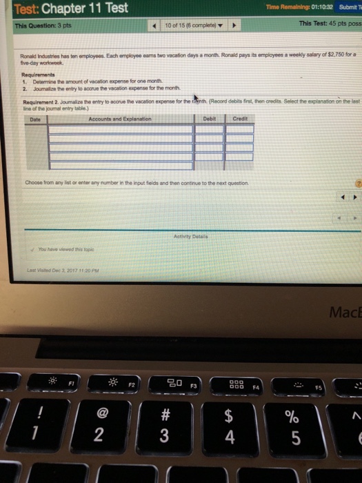 Submil Teat 10of 15(6completel This Test: 45 pts possible Ronaid Industries has