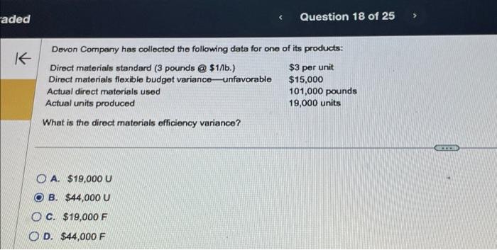  aded K Devon Company has collected the following data for one