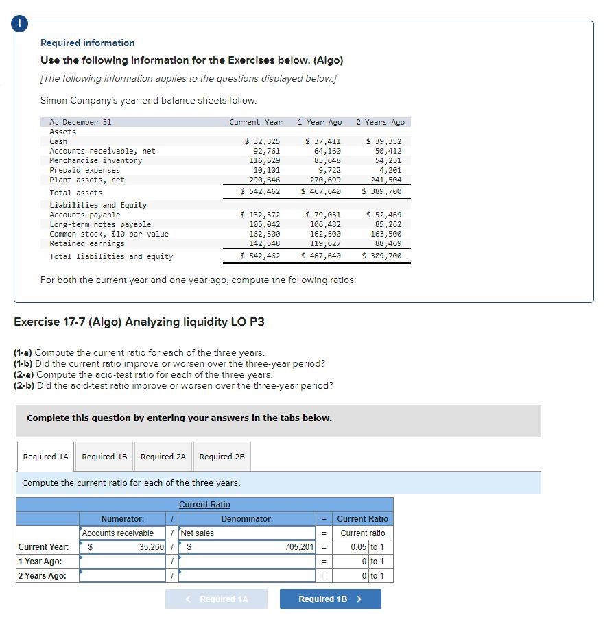  Required information Use the following information for the Exercises below. (Algo)