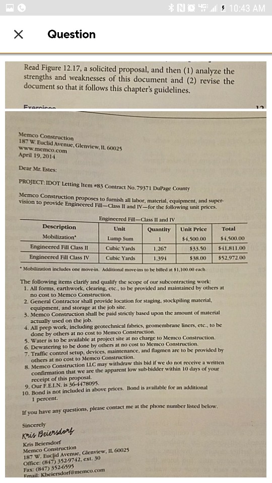  X Question Read Figure 12.17, a solicited proposal, and then (1)