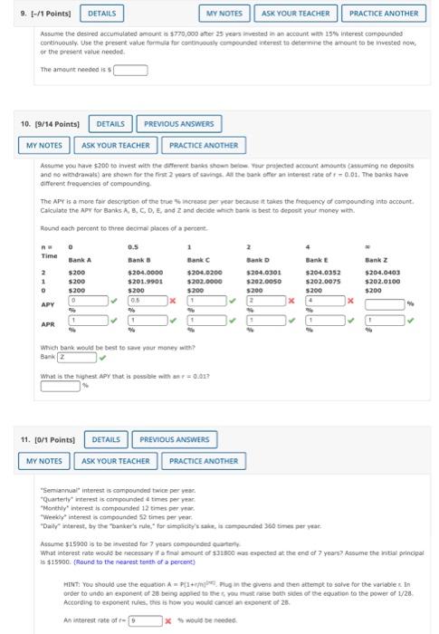  please answer all 9. 1-/1 Points DETAILS MY NOTES ASK YOUR