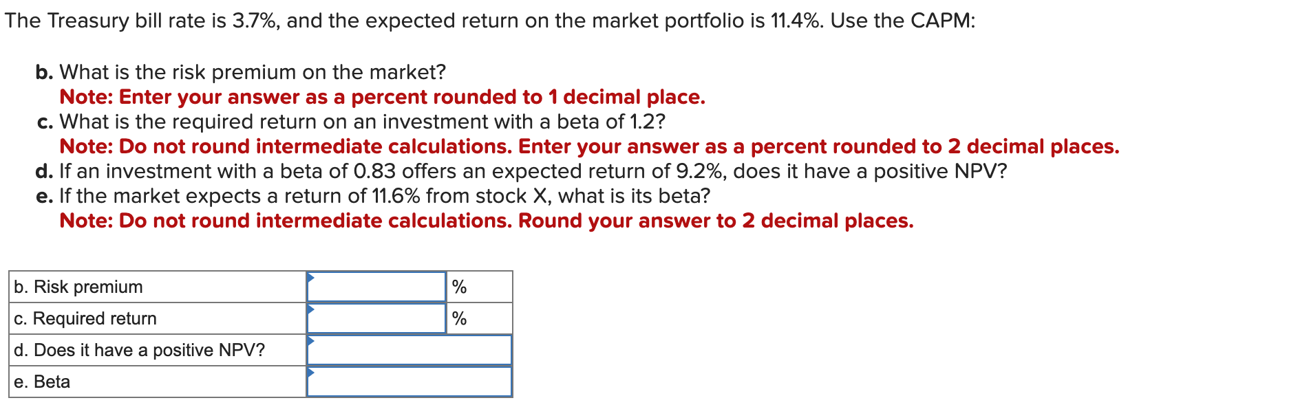The Treasury bill rate is 3.7%, and the expected return on