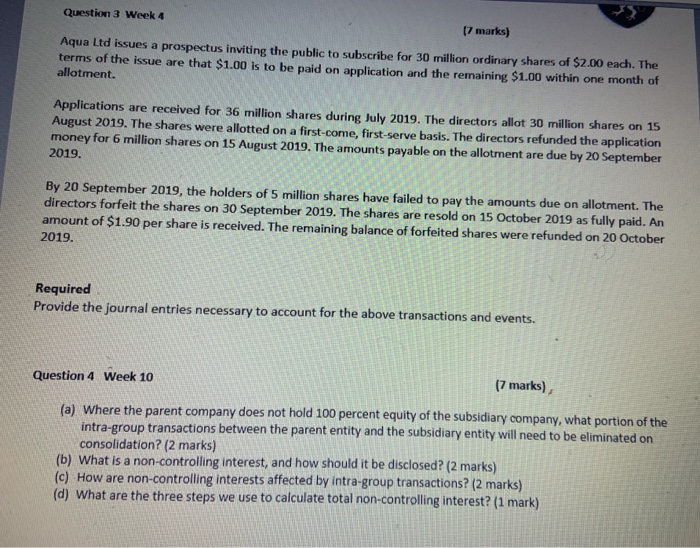 Question 3 Week 4 17 marks) Aqua Ltd issues a prospectus