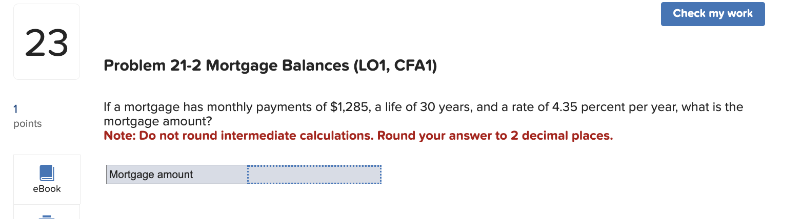 20-year fixed-rate mortgage if the original balance is $260,000 and the rate