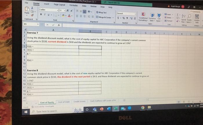 excel Using the dividend discount model, what is the cost of equity