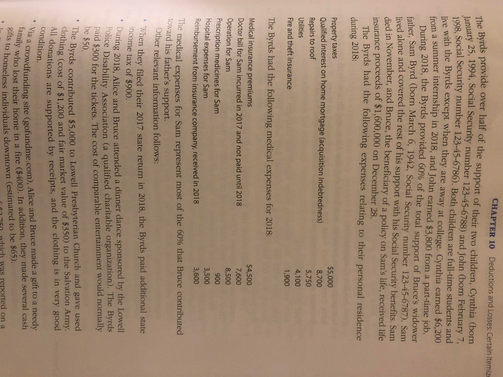  CHAPTER 10 Deductions and Losses: Certain Itemize e Byrds provide over