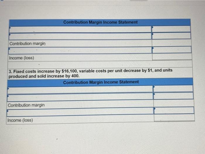 margin income statements for each of the three separate cases below. Contribution