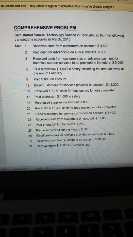 comprehensive problem journal entry to Create and Edit Buy Office or sign