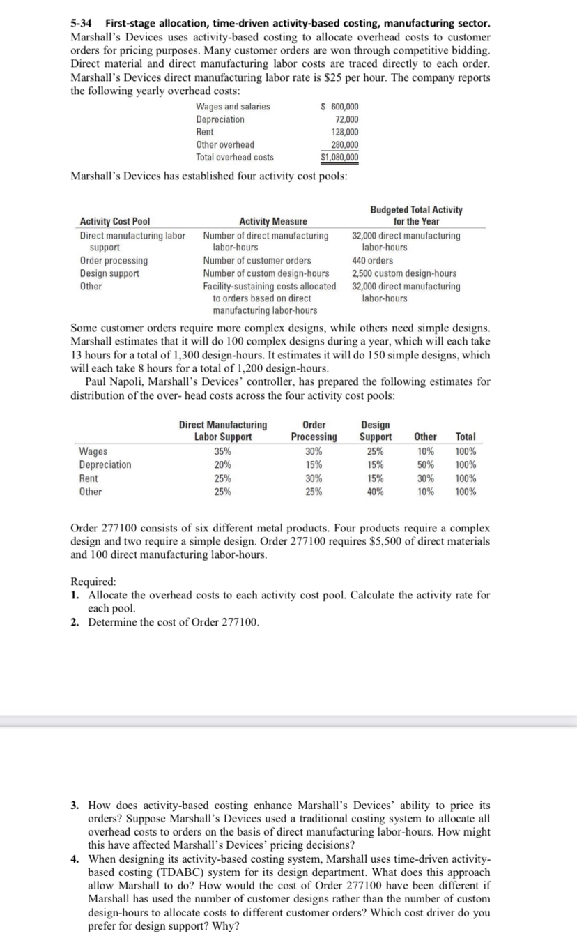 Plz show the process 5-34 First-stage allocation, time-driven activity-based costing, manufacturing