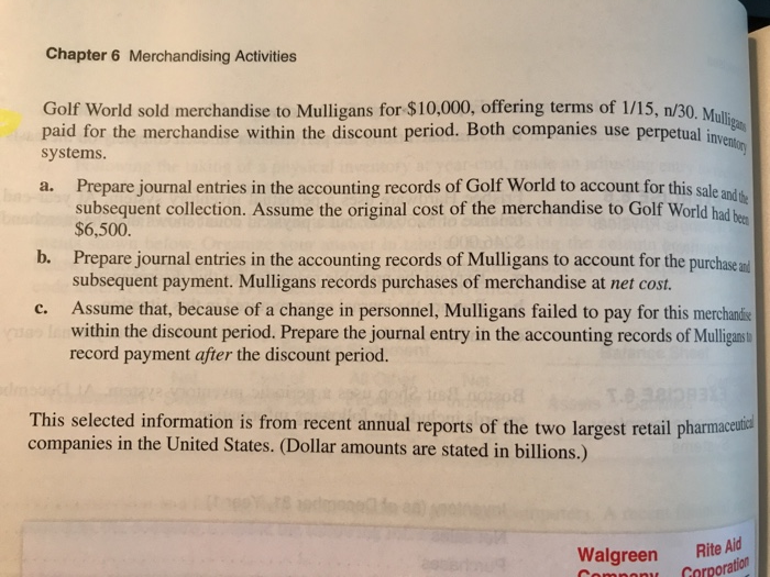  Need answers to B and C exercise 6.10 Chapter 6 Merchandising