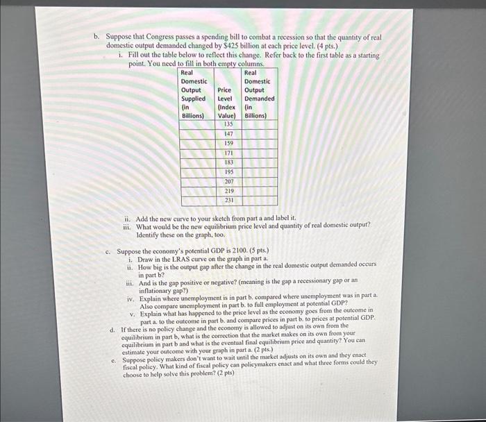 schedules for a hypothetical economy. Use the table to answer the following