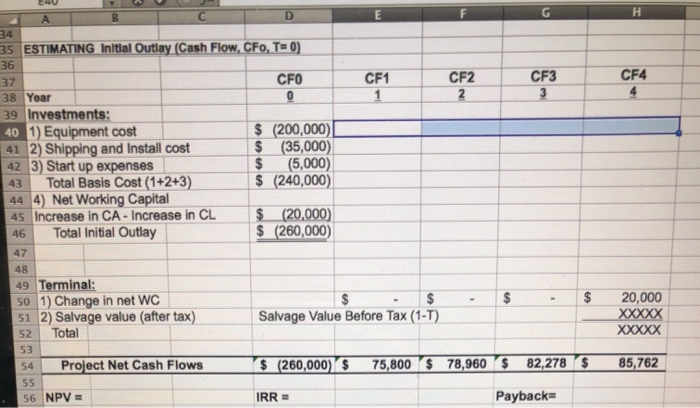 calculations Life Period of the Equipment 4 years New equipment cost Equipment