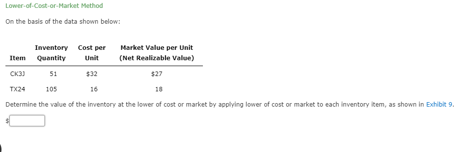  Lower-of-Cost-or-Market Method On the basis of the data shown below: Inventory