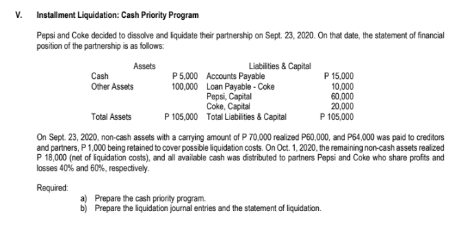  V. Installment Liquidation: Cash Priority Program Pepsi and Coke decided to