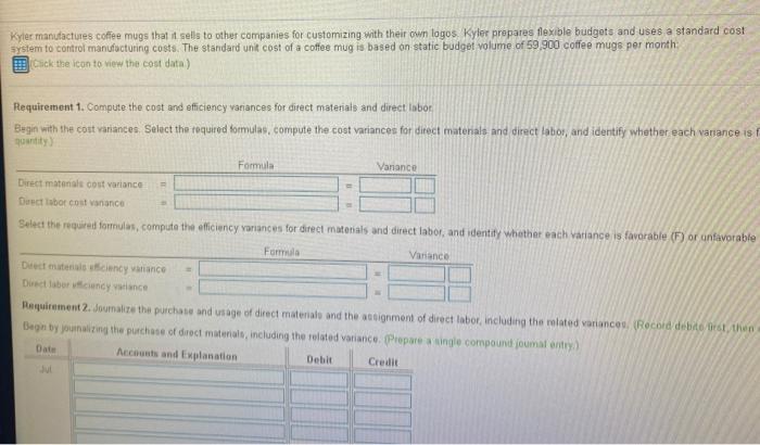 variances. 3. For manufacturing overhead, compute the variable overhead cost and efficiency