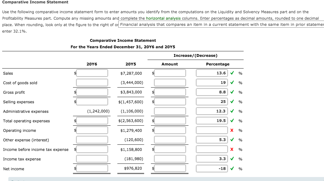 Need help on comparative income Comparative Income Statement Use the following comparative