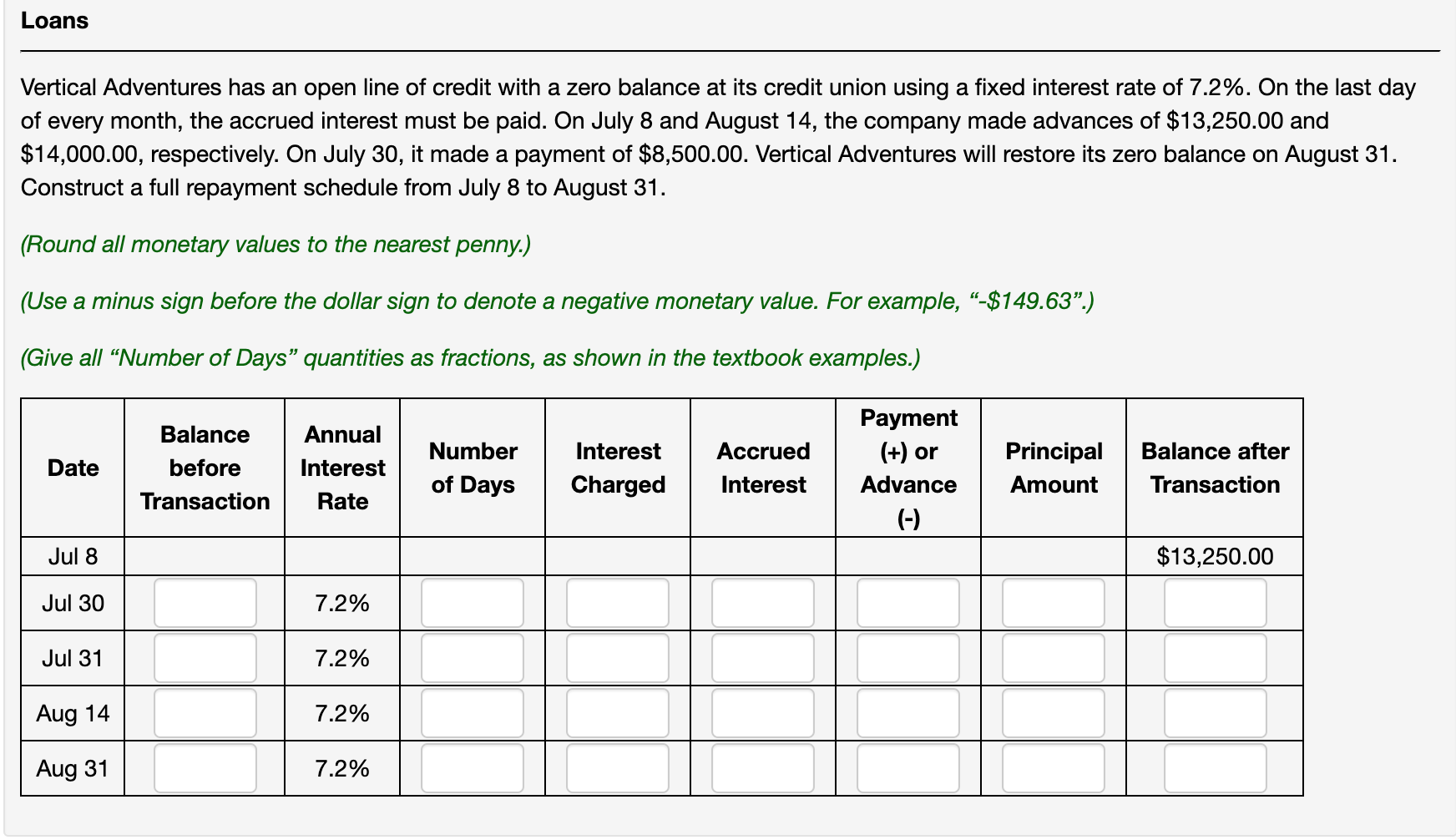 PLEASE SHOW ALL YOUR WORK IF POSSIBLE -DATES ARE NOT INCLUSIVE Loans