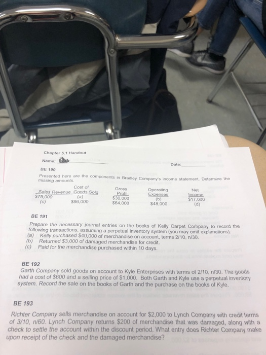  Need help with questions pls Chapter 5.1 Handout Name: Date: BE