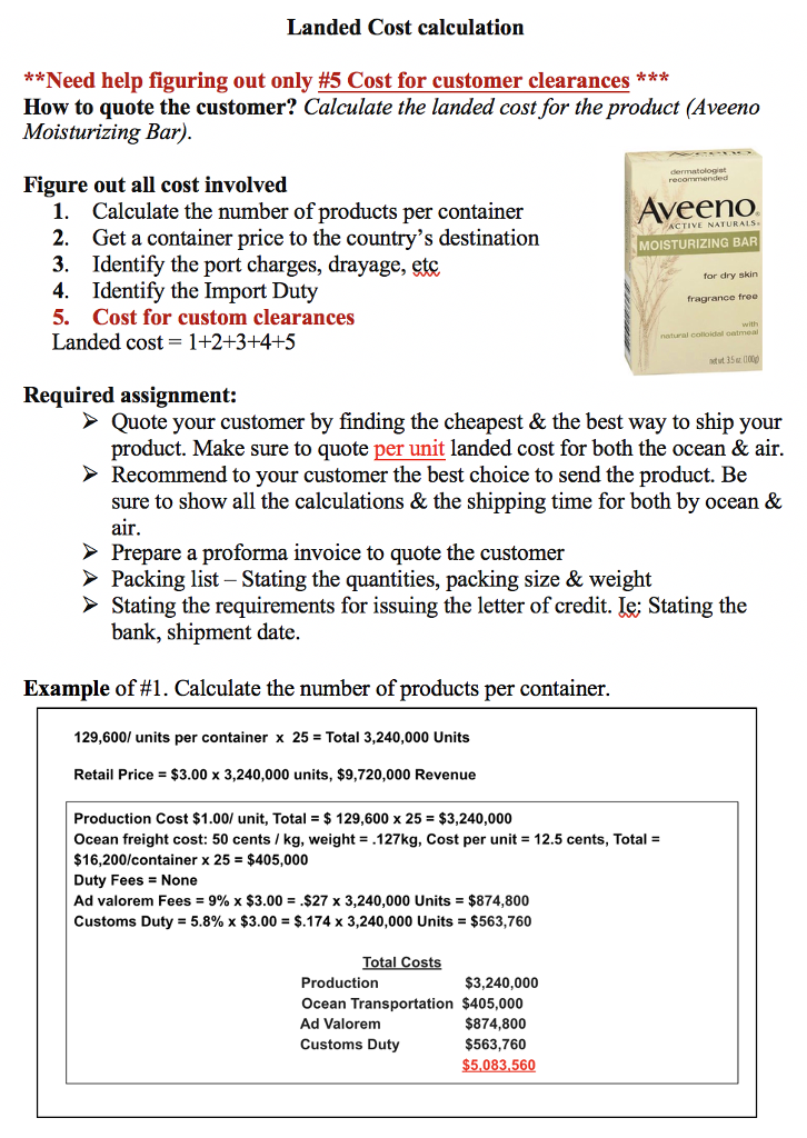 Landed Cost calculation **Need help figuring out only #5 Cost for