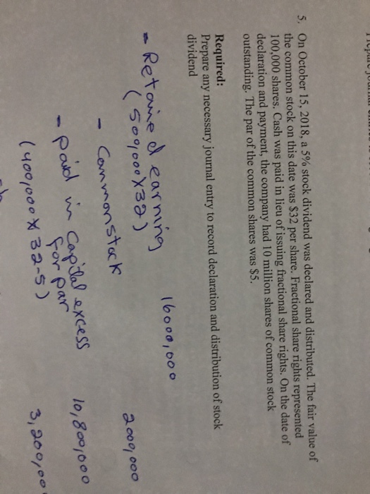  On October 15, 2018, a 5% stock dividend was declared and