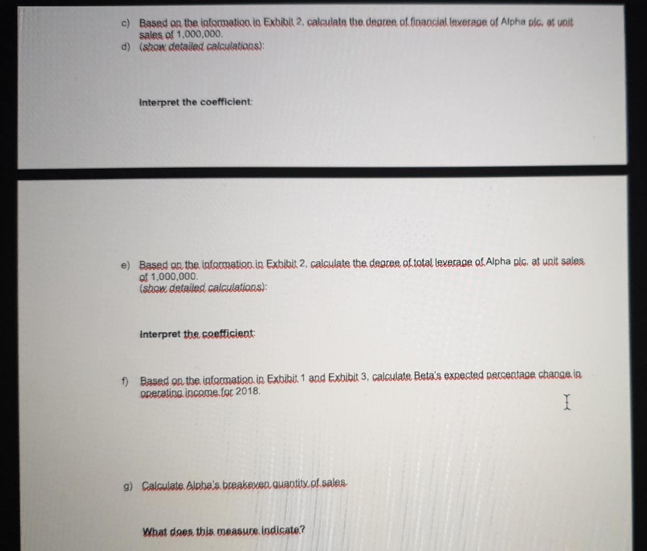 projected unit sales, as well as the other financials of two comparable