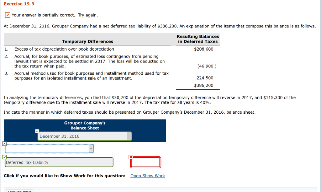  Exercise 19-9 Your answer is partially correct. Try again. At December
