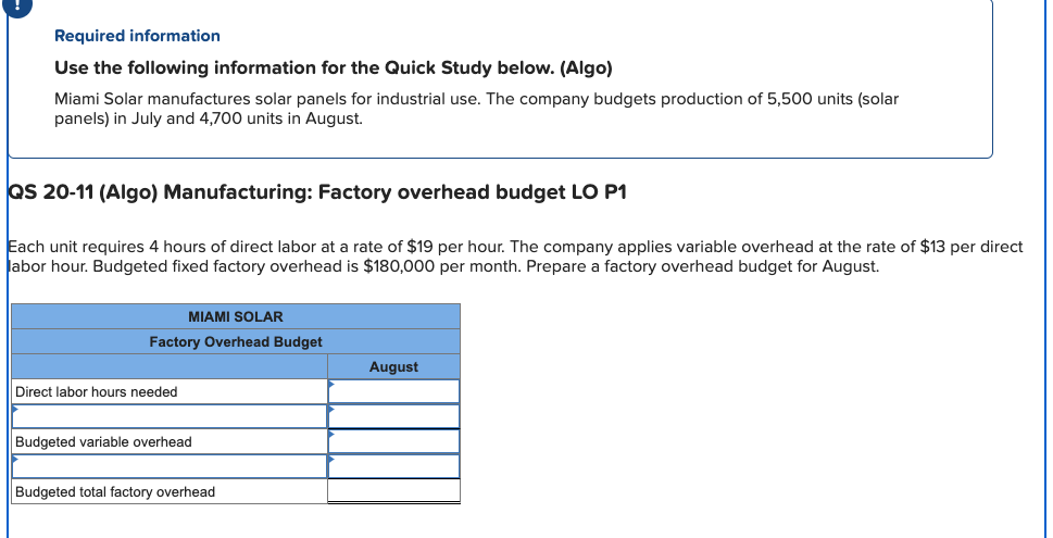  Required information Use the following information for the Quick Study below.
