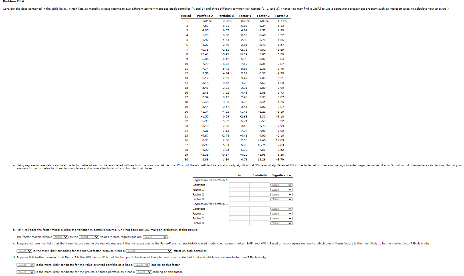  Problem 7-14 Consider the data contained in the table below, which