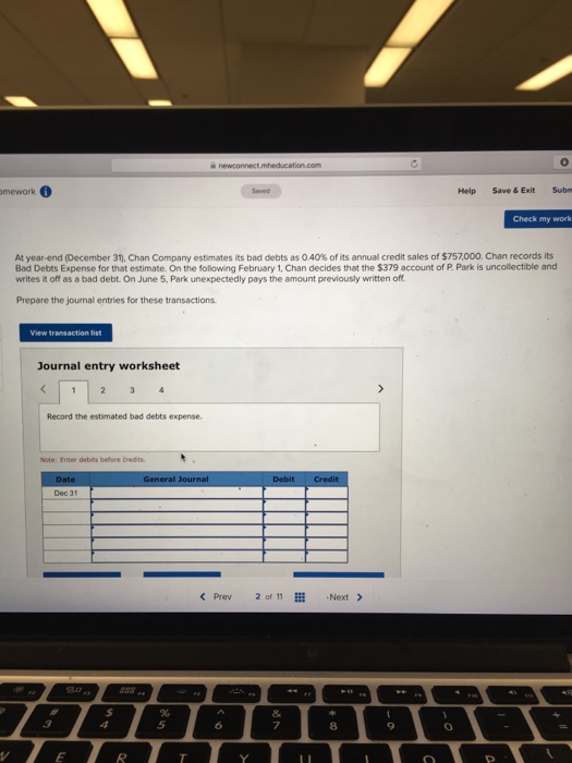  mework Help Save &Exit Subm Check my work At year-end December
