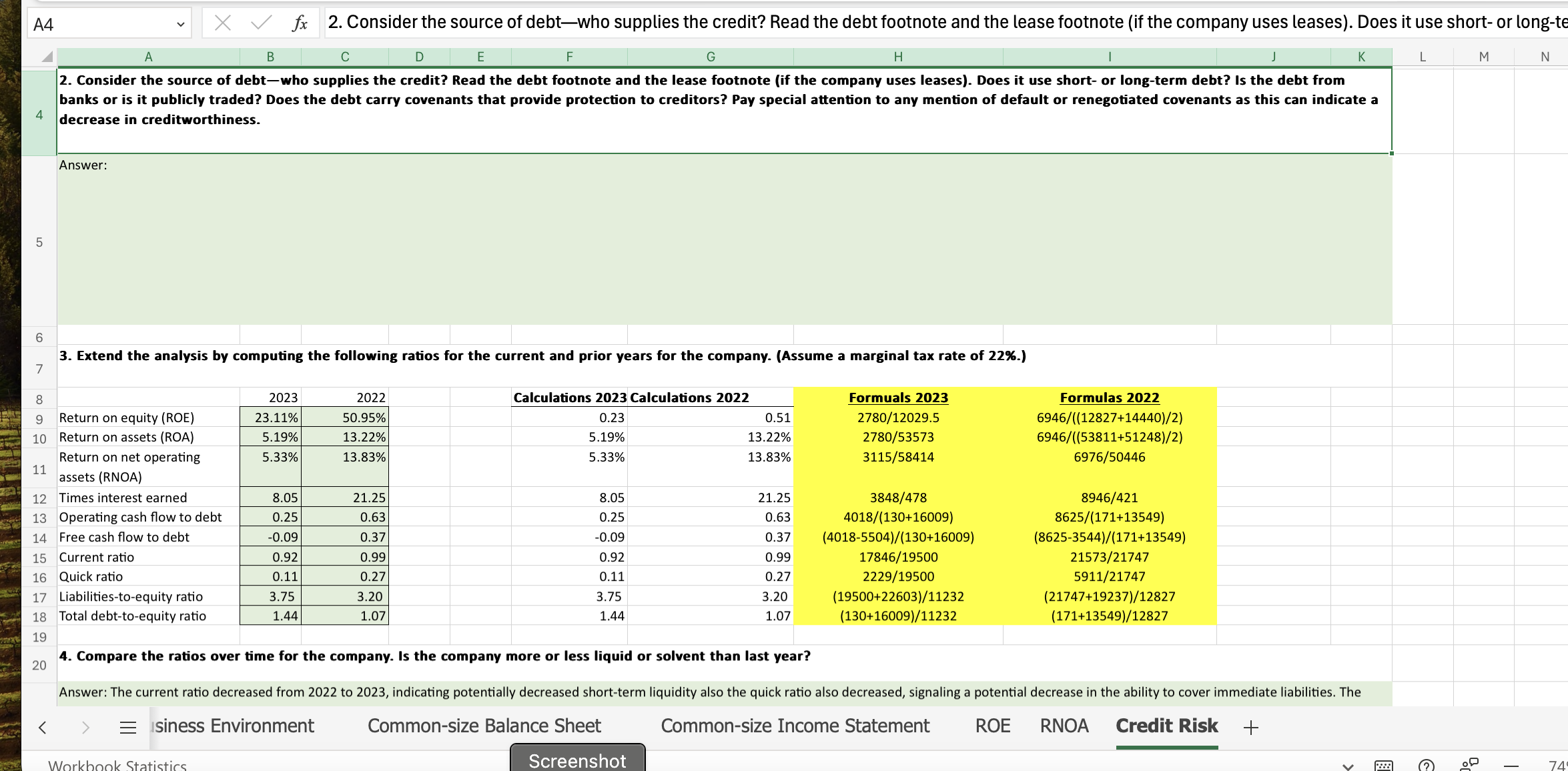  Extend the analysis by computing the following ratios for the current