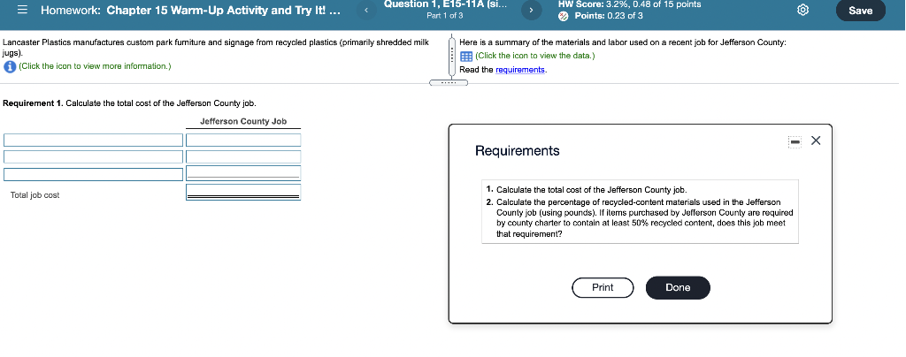 1, E15-11A (si.. Part 1 of 3 HW Score: 3.2%, 0.48 of