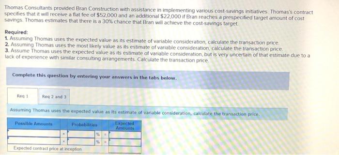  Thomas Consultants provided Bran Construction with assistance in implementing various cost