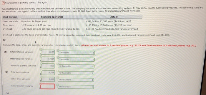  Your answer is partially correct. Try agan. Rudd Clothiers is a