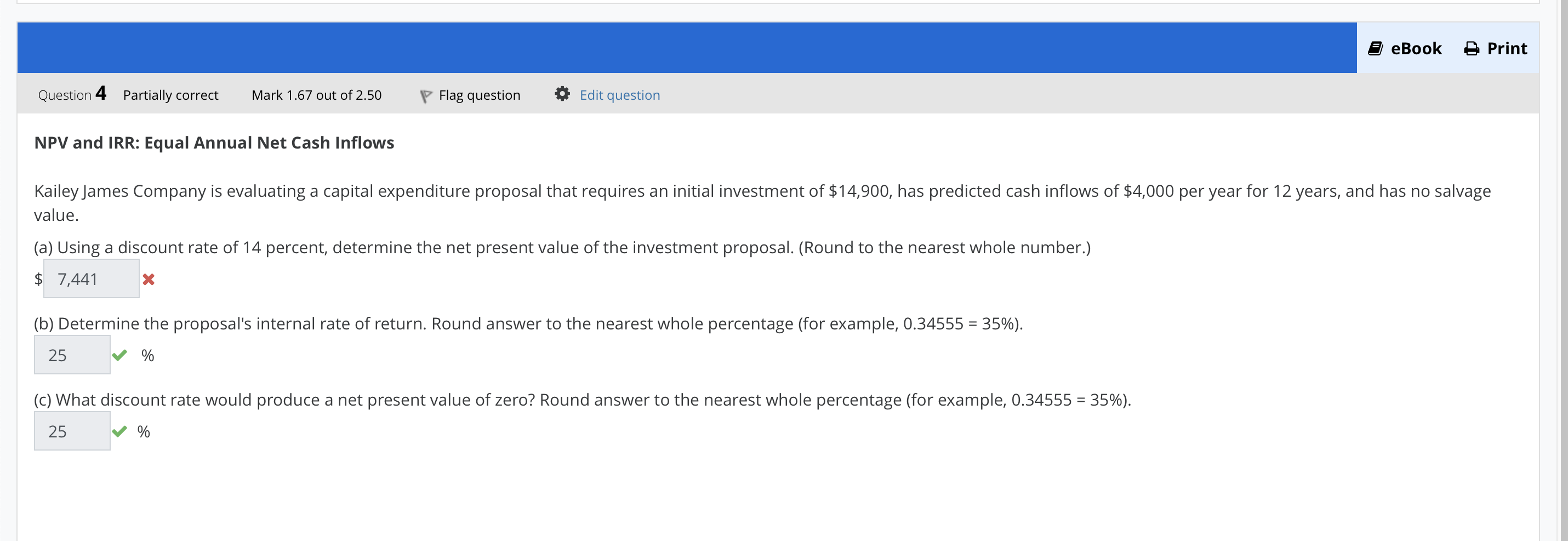  eBook B Print Question 4 Partially correct Mark 1.67 out of