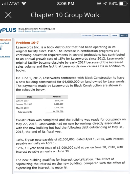  Please help!!! AT&T 8:06 PM XChapter 10 Group Work n nien.