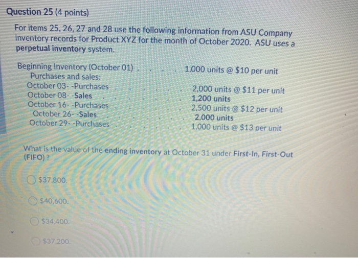 Answer fast and i will upvote Question 25 (4 points) For items