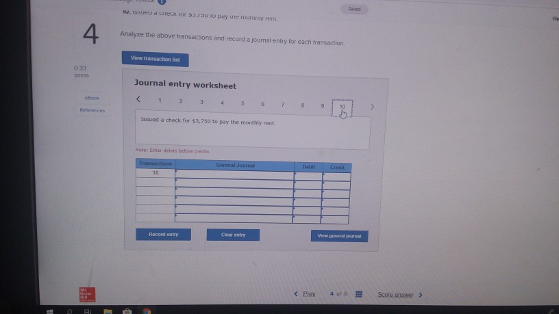 of S25000 in ca 9. Purchased supplies for $3.250 on credit 10.