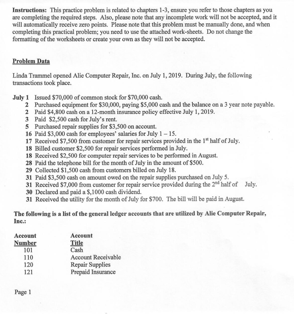  Instructions: This practice problem is related to chapters 1-3, ensure you