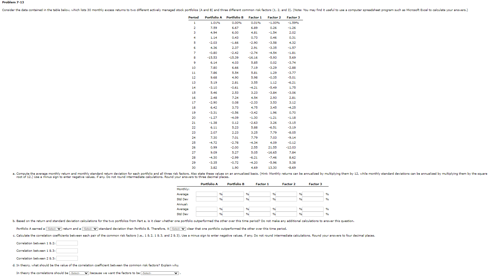 Problem 7-13 -0.80 -15.39 -16.16 Consider the data contained in the