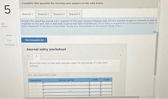 balance at its year-endi 5. Credits Debits $ 3,400 Accounts Receivable Allowance