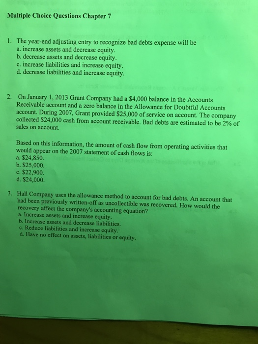  Multiple Choice Questions Chapter7 1. The year-end adjusting entry to recognize