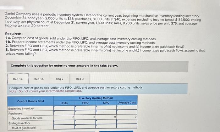  Daniel Company uses a periodic inventory system. Data for the current