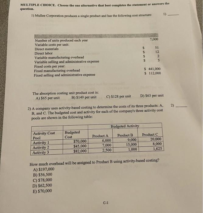 SHOW WORK PLEASE!! MULTIPLE CHOICE. Choose the one alternative that best completes